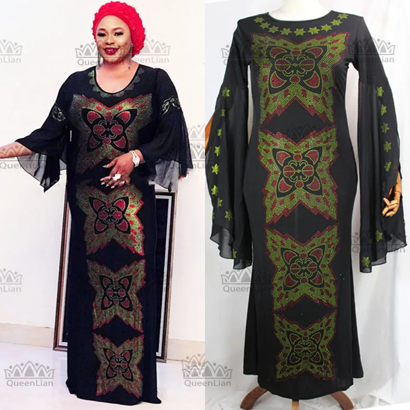 Африканская одежда алмазное длинное платье с шифоновым рукавом Дашики для