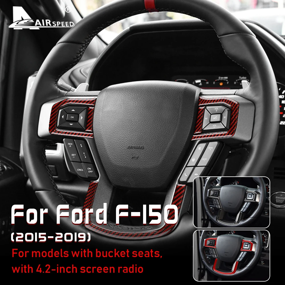 

AIRSPEED Carbon Fiber for Ford F150 2015 2016 2017 2018 2019 Accessories Interior Trim Car Steering Wheel Buttons Cover Sticker