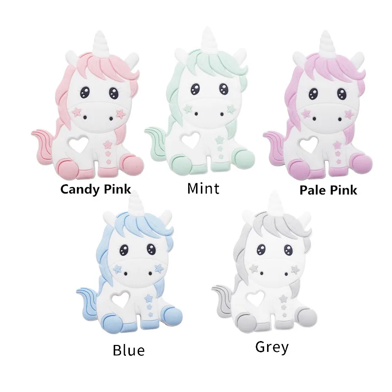 Chenkai-mordedor de unicornio de silicona para beb&eacute;, mordedor de Animal bonito para beb&eacute;, cadena de mordedor de lactancia, COLLAR COLGANTE, juguete, 5 uds.-4