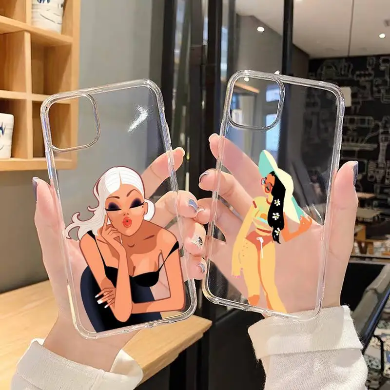 

Personality fashion manga girl Phone Case Transparent for iPhone 6 7 8 11 12 s mini pro X XS XR MAX Plus SE cover funda