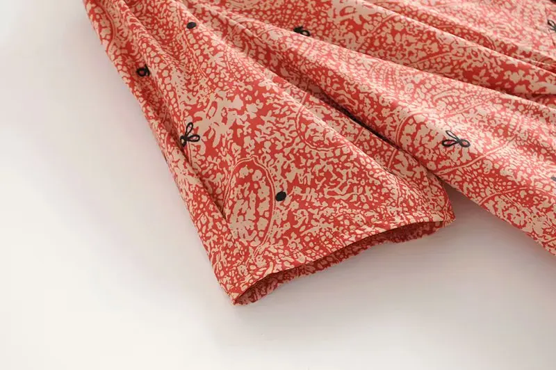 Vintage Elegant Ruffles Buttons Print Maxi Dress Women Fashion V Neck Short Sleeve Side Zipper Dresses Vestidos Mujer