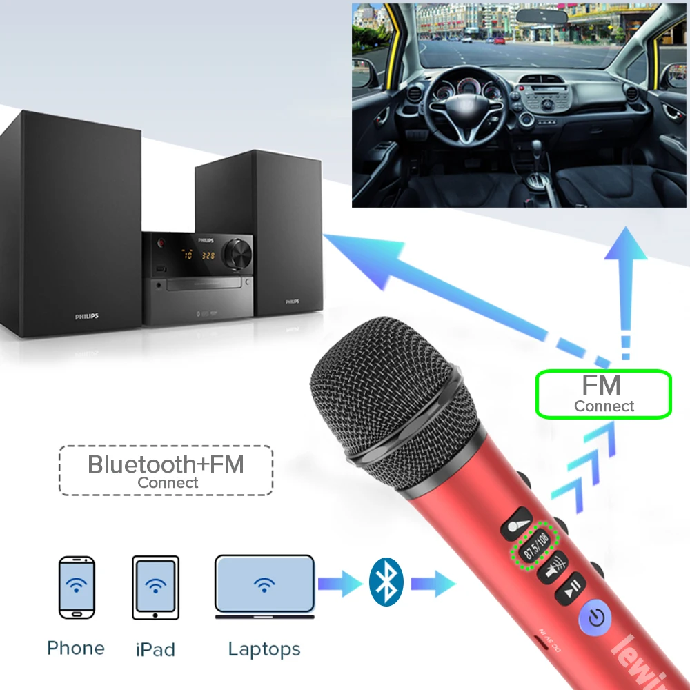 Lewinner L-698 беспроводной микрофон для караоке Bluetooth-динамик 2 в 1 портативный
