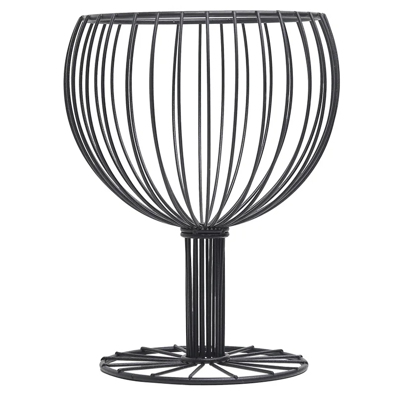 

Nordic Ins Geometric Hollow Wrought Iron Wine Cup-shaped Fruit Basket Simple Home Living Room Storage Snack Fruit Blue