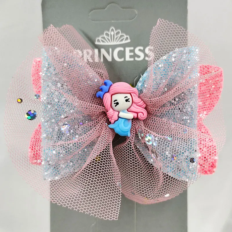 

Mermaid Princess Hairgrips Glitter and Lace Hair Bows with Clip Dance Party Bow Hair Clip Girls Hair Accessories
