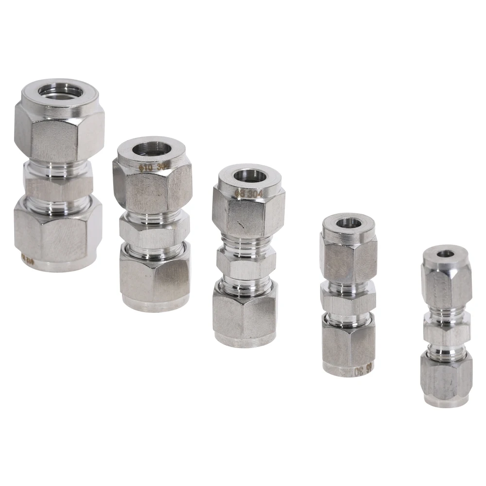 

1pc Pipe Fittings 304 Stainless Steel 6.35mm OD tube Pipe Union Equal double ferrule Straight Connector Compression Fitting