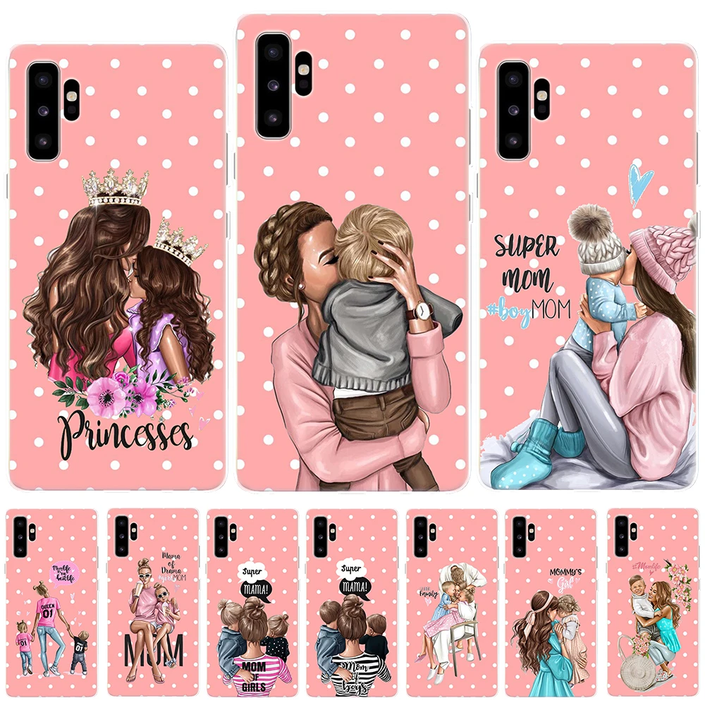 Super Mama Girl Mom Boy Baby Soft TPU Phone Case For Samsung Galaxy NOTE 10 Pro 5G Note 9 8 5 M10 M20 M30 M40 Silicone Cover