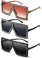 oversized square sunglasses crystal rhinestone exaggerated flat top shades sunglasses for women men