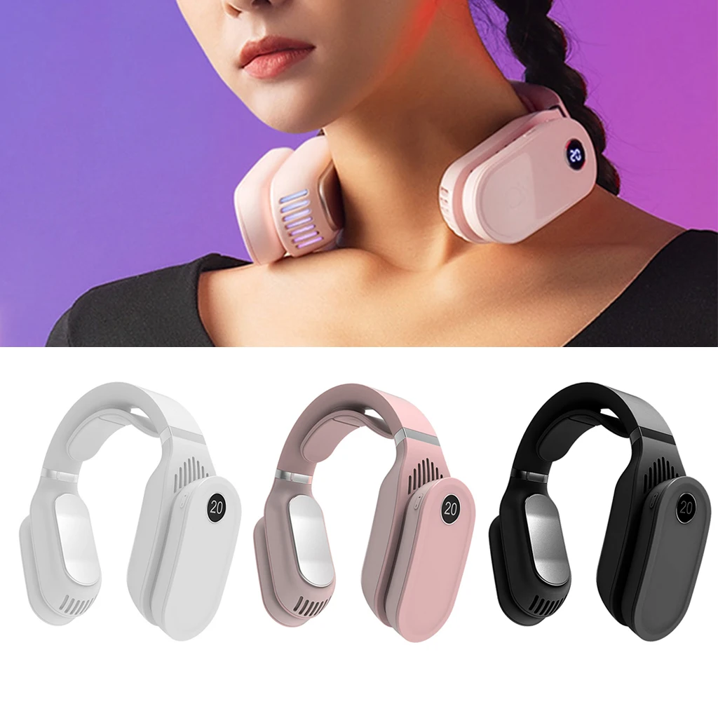 

Portable Hanging Neck Fan Cooling Heater Heating Air Conditioner Wearable Quiet 3 Speeds Cooling Device Neck Massager Fan