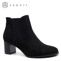 autumn womens ankle boots flock black chelsea solid boots fall casual shoes with thick heels without a fastener ladys footwear