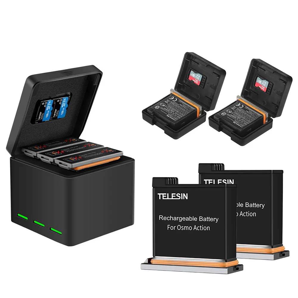1 Charger 2 Battery TELESIN 3 шт аккумулятор+ 3 слота зарядное устройство для хранения батареи TF карта коробка для хранения для DJI Osmo аксессуары для экшн-камеры - Цвет: 1 Charger 2 Battery