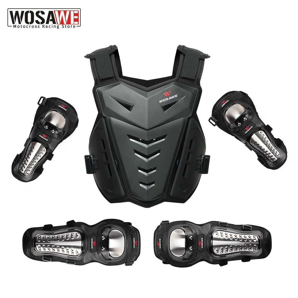 

WOSAWE Adult's Motorcycle Armor Vest Body Protector Elbow & Knee Pads Suit Moto Motocross Vest Protective Gear Protectors Set