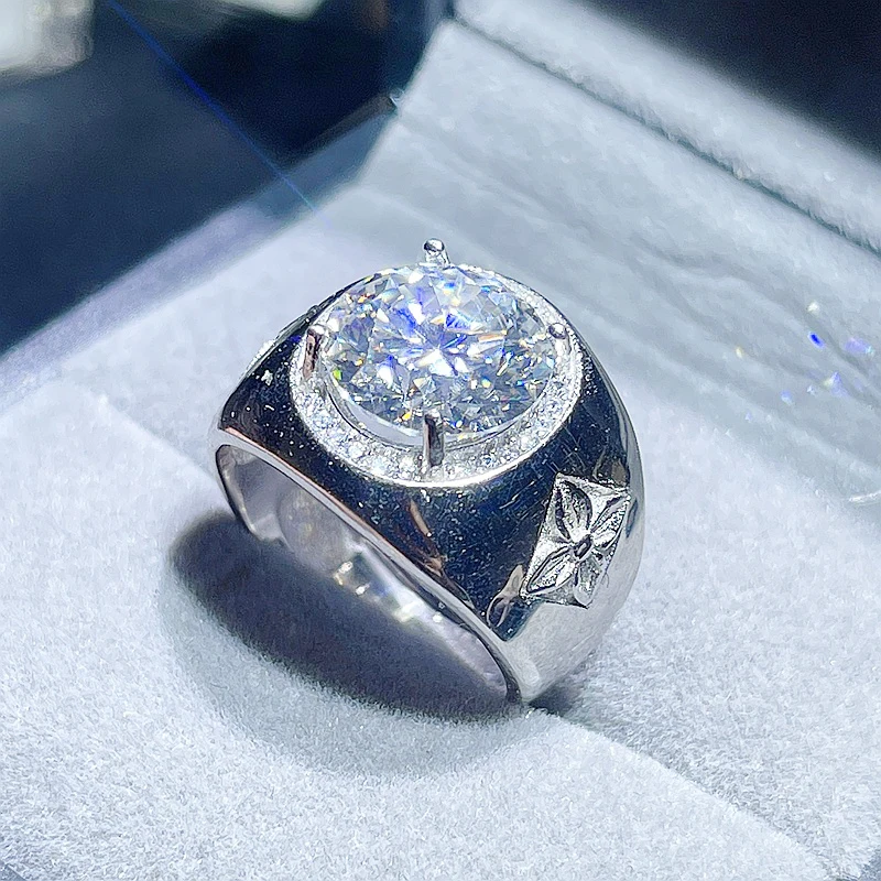 

MeiBaPJ 5 карат 11 мм большой синтетический драгоценный камень кольцо с бриллиантом для Для мужчин 925 пробы серебро хорошее ювелирное изделие дл...