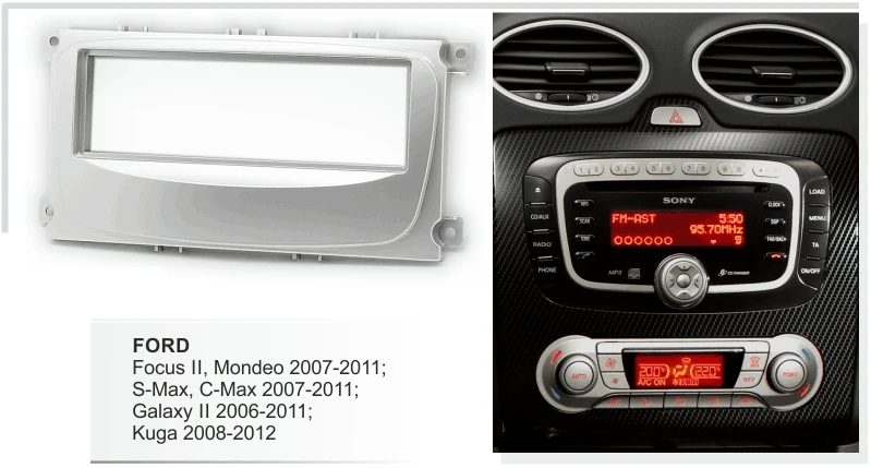 Single Din Facia for Ford Focus II Mondeo C Max 2007-2011 Radio DVD Stereo CD Panel Dash Kit Trim Fascia Face Plate Frame(Black) |