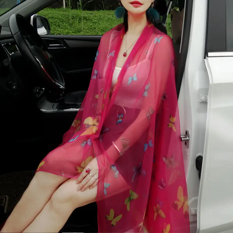 

Summer new sunscreen chiffon scarf oversized ice silk flower dancing shawl imitation mulberry silk Korean scarf