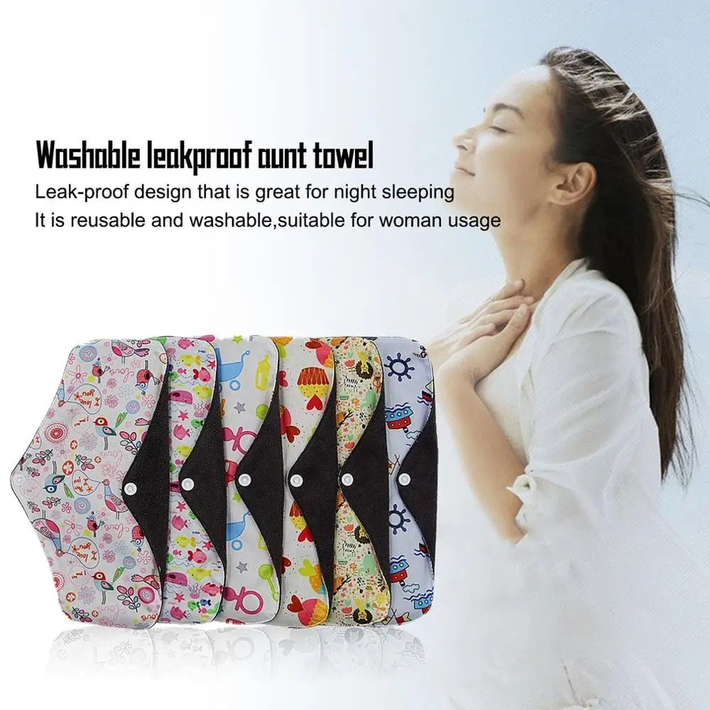 

1pc Reusable Women Bamboo Charcoal Cloth Washable Menstrual Pad Leak-Proof Night Sleep Sanitary Napkin Nappy Towel Pad