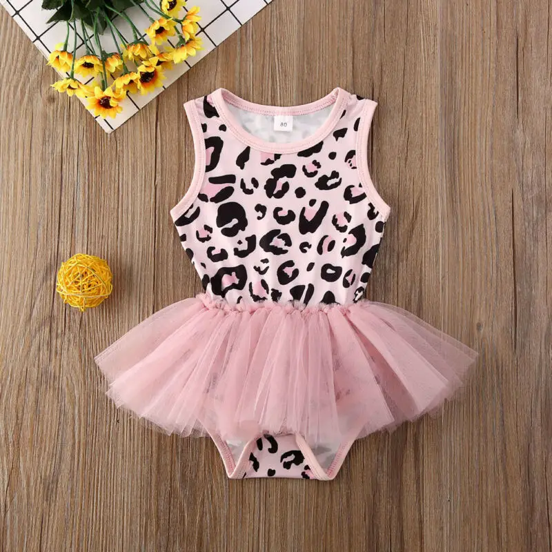 

2021 New Toddler Baby Girls Romper Leopard Sleeveless Tops Skirt Dress Outfits Clothes