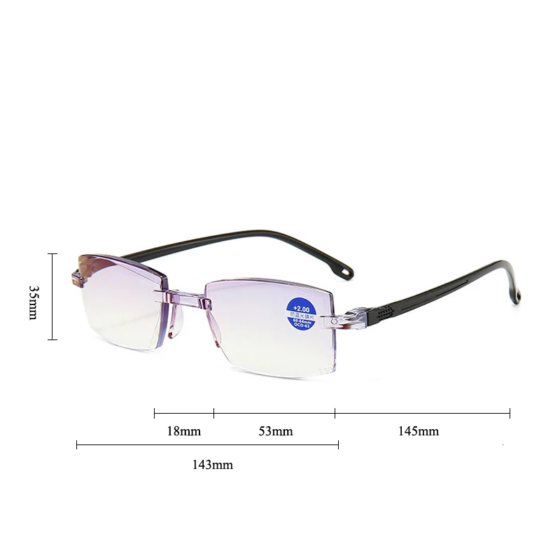 Men Women Reading Glasses Anti Blue Light Rimless Far Sighted Presbyopic Eyewear Goggles Diopter 0 +1.0 1.5 2.0 2.5 3.0 +3.5 4.0 |