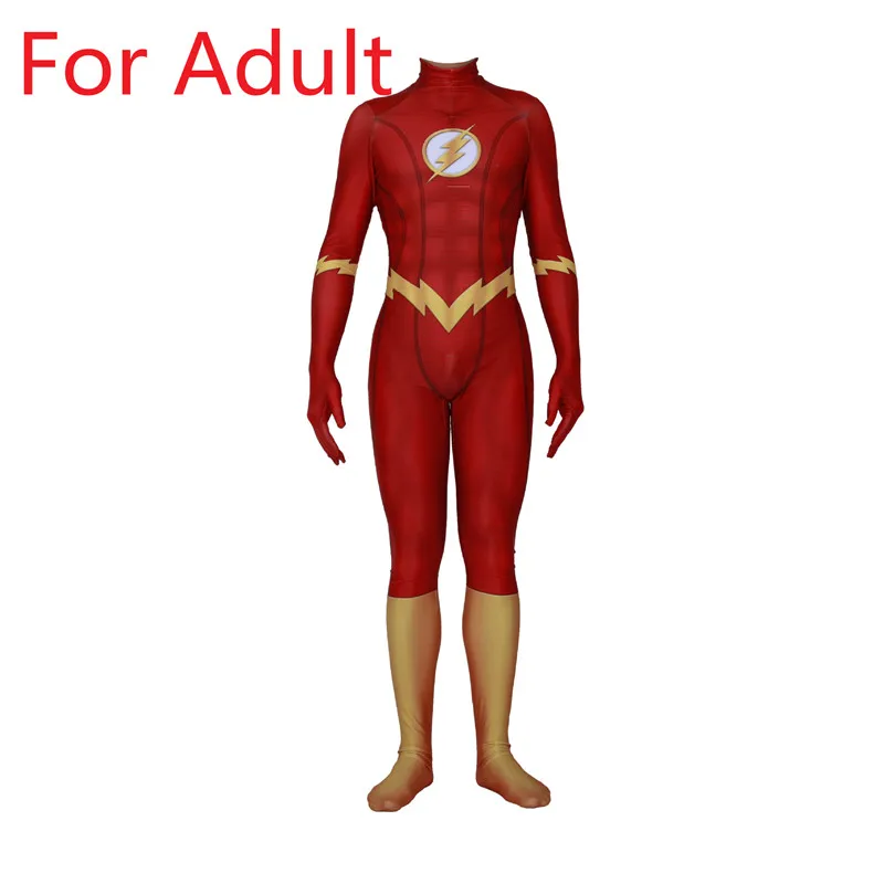 Adult Флэш сезон 5 Косплей Костюм Барри Аллен супергерой спандекс зентай костюм комбинезон костюм на Хэллоуин для взрослых детей и мужчин - Цвет: Adult