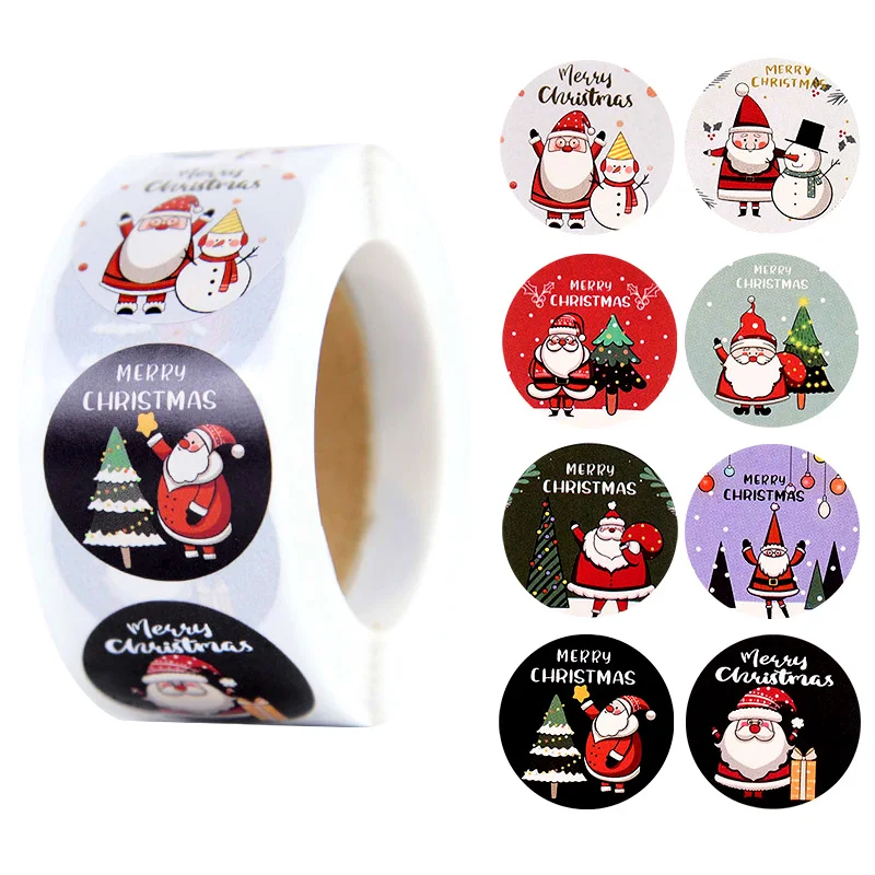 

500Pcs 1inch Merry Christmas Stickers Snowman Santa Claus Seal Labels Stickers For New Year Xmas Party Gifts Packing Decor Tags