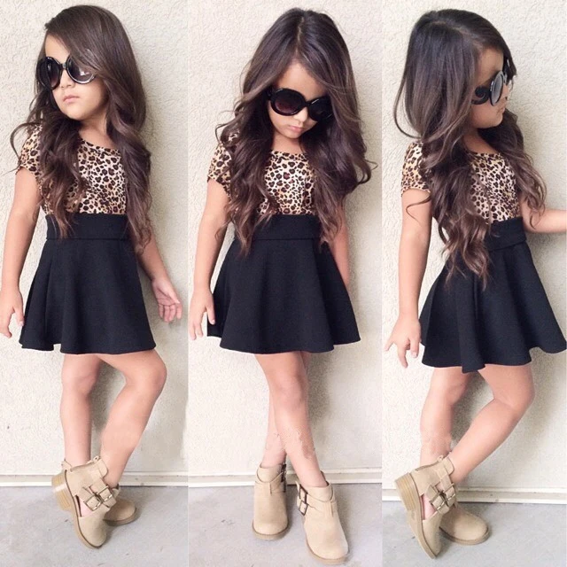 Leopard 2019 Summer New Fashion Baby Girls Kid Short Sleeve T-shirt Patchwork Dress Dresses Princess TUTU dress | Детская одежда и