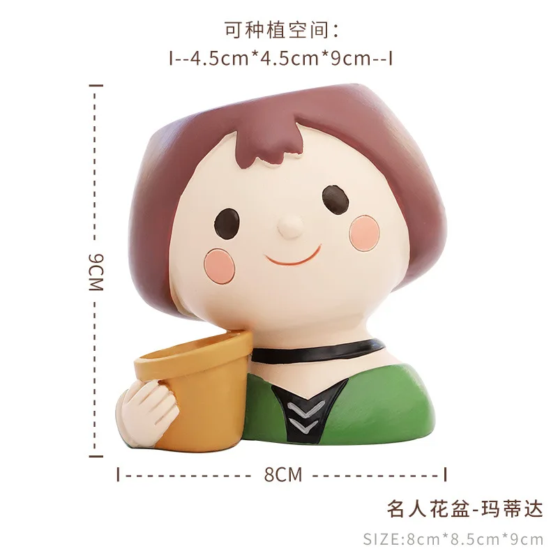 

Character Avatar Succulents Resin Flower Pots Cute Cartoon Flower Pots Succulents Flower Personality Ornaments Half Body Vase