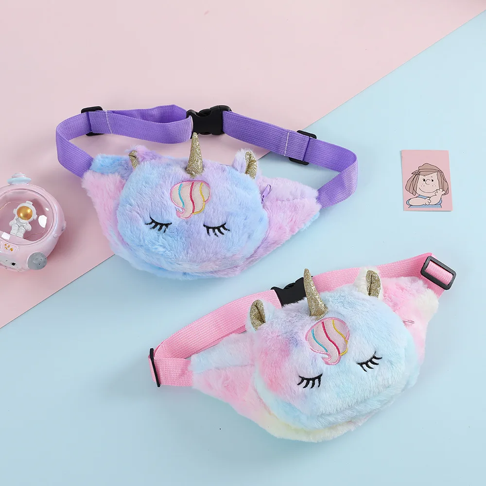 Plush Unicorn Waist Bag Plush Toy Kids Fanny Pack Cartoon Plush Women Belt Bag Fashion Travel Phone Pouch Chest Bag