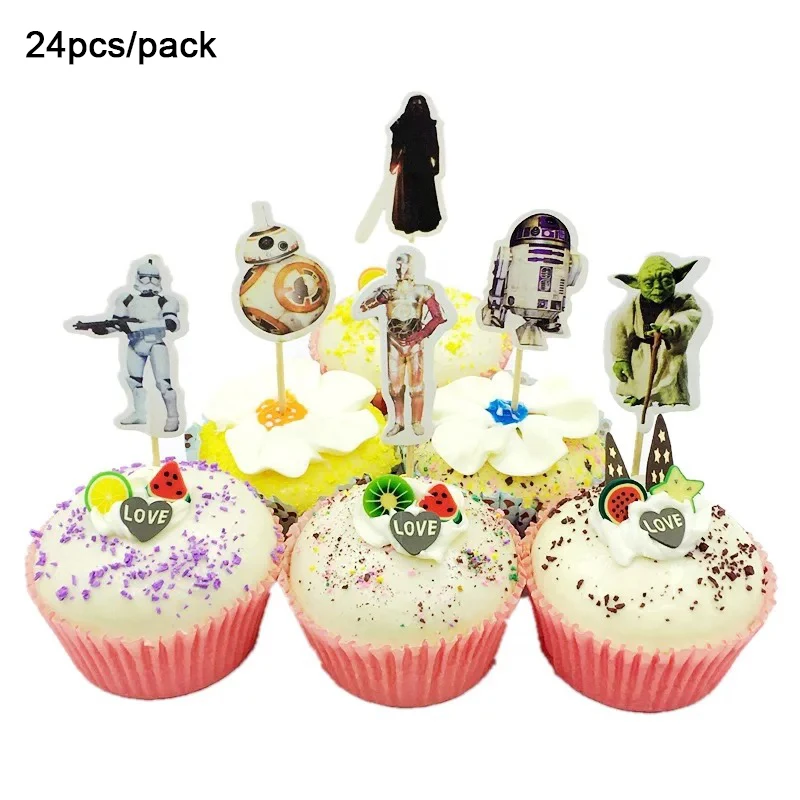 

24pcs/pack Baby Yoda Cake Toppers Kids Birthday Party Decorations Cupcake Toppers Yoda Baby Shower Event Party Favors Supplies