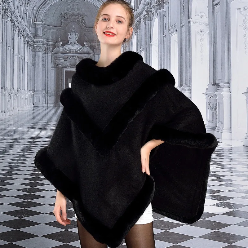 Женская накидка из искусственного меха накидки и шали модный свитер пончо