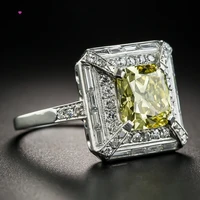 light yellow square spinel wedding rings for women 925 sterling silver ring anniversary fashion gifts wholesale daily jewelry