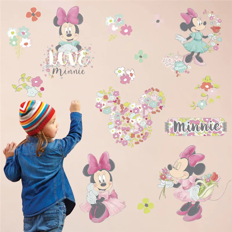 

Cartoon Lovely Mickey Minnie Wall Stickers For Kids Rooms Christmas Decor Gift Children Bedroom Wall Decal Art Poster Mural