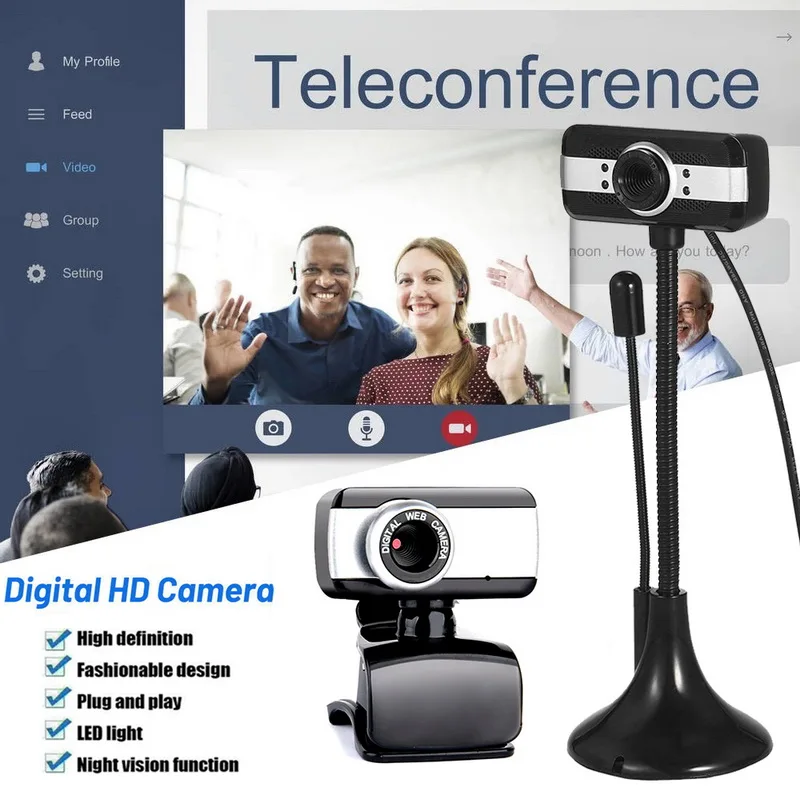 Портативная веб-камера HD 480P USB2.0 без драйвера с микрофоном вращение на 360 градусов