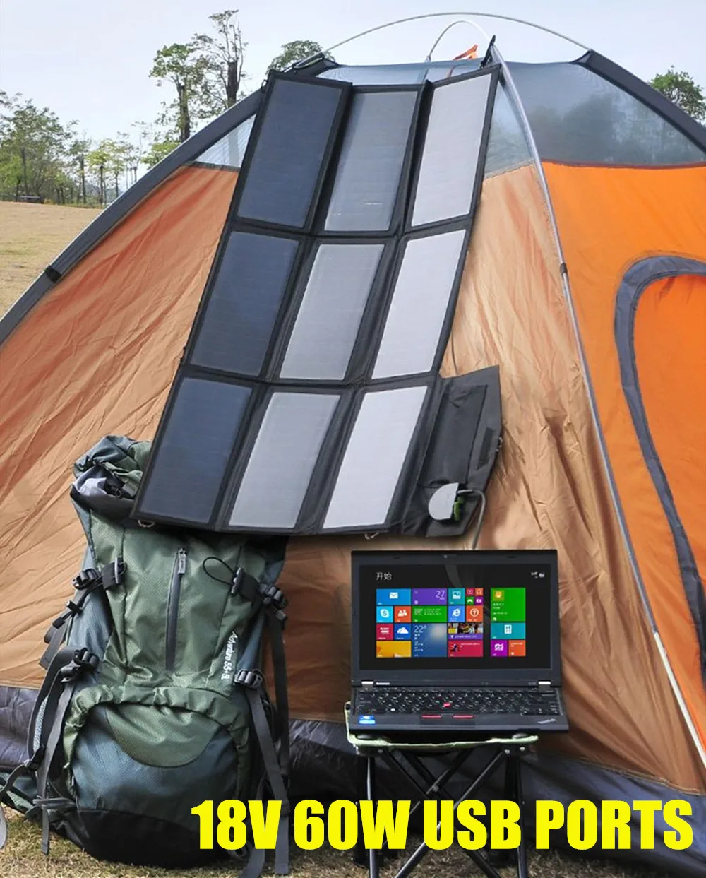 

60W Solar Panel Foldable Solar Charger Dual 5V USB 18V DC Output Waterproof for Mobile Phone Camping Boats