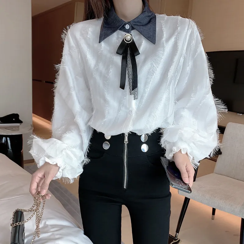 2020 Fashion Women Elegant Bow Tie White Blouses Chiffon Casual Shirt Office Ladies Tops School Blusas Female Clothing new |