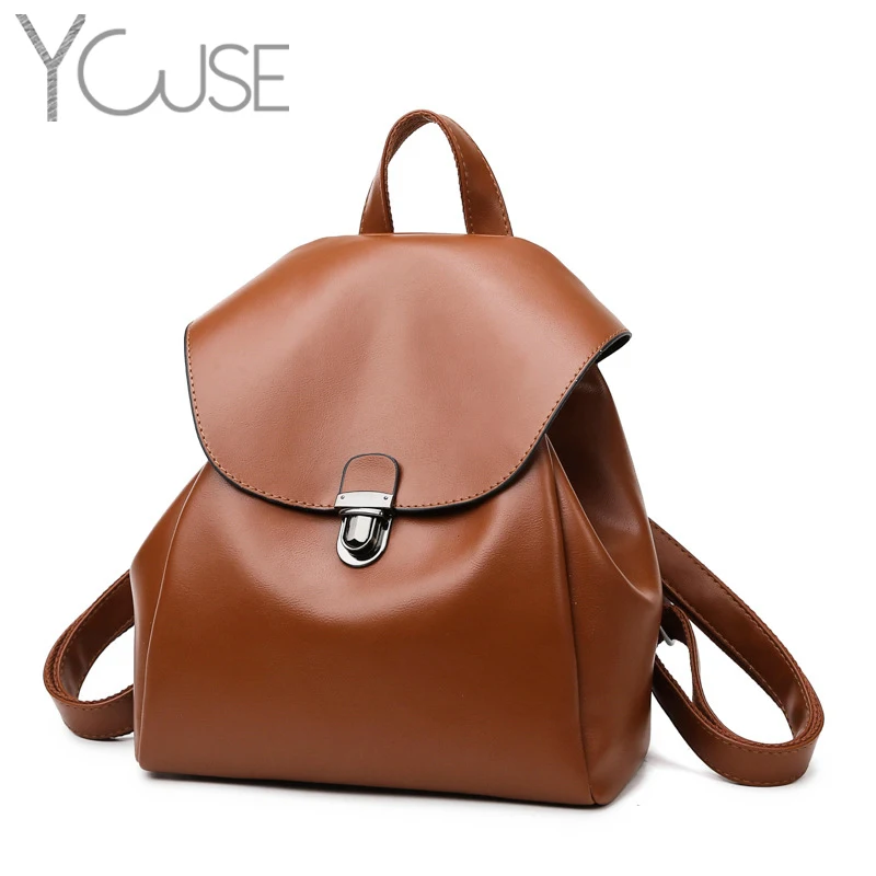 

YOUSE Female Solid Buckle Backpack 2021 PU Leather Knapsack Casual Travel Bag Preppy Style High Quality Shoulder Messenger Bag