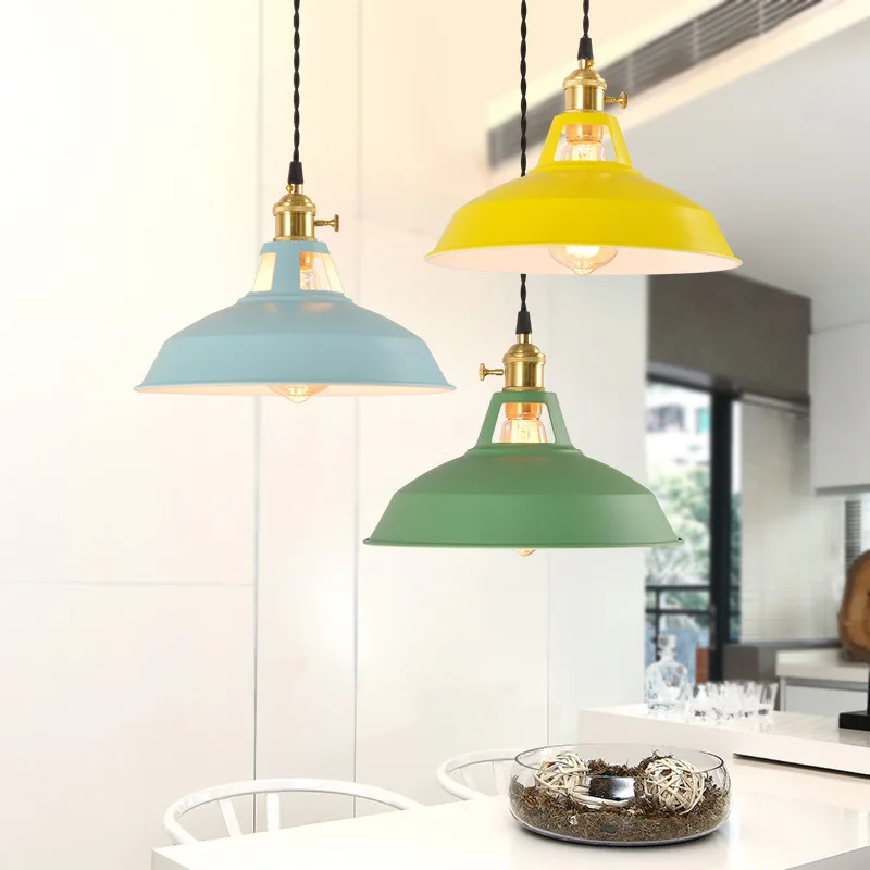 

7 Color Modern Pendant Light Coloured Industrial-Lamp with Copper Lampholder 110V/220V Nordic-Pendant-Lamp for Decoracao Quarto