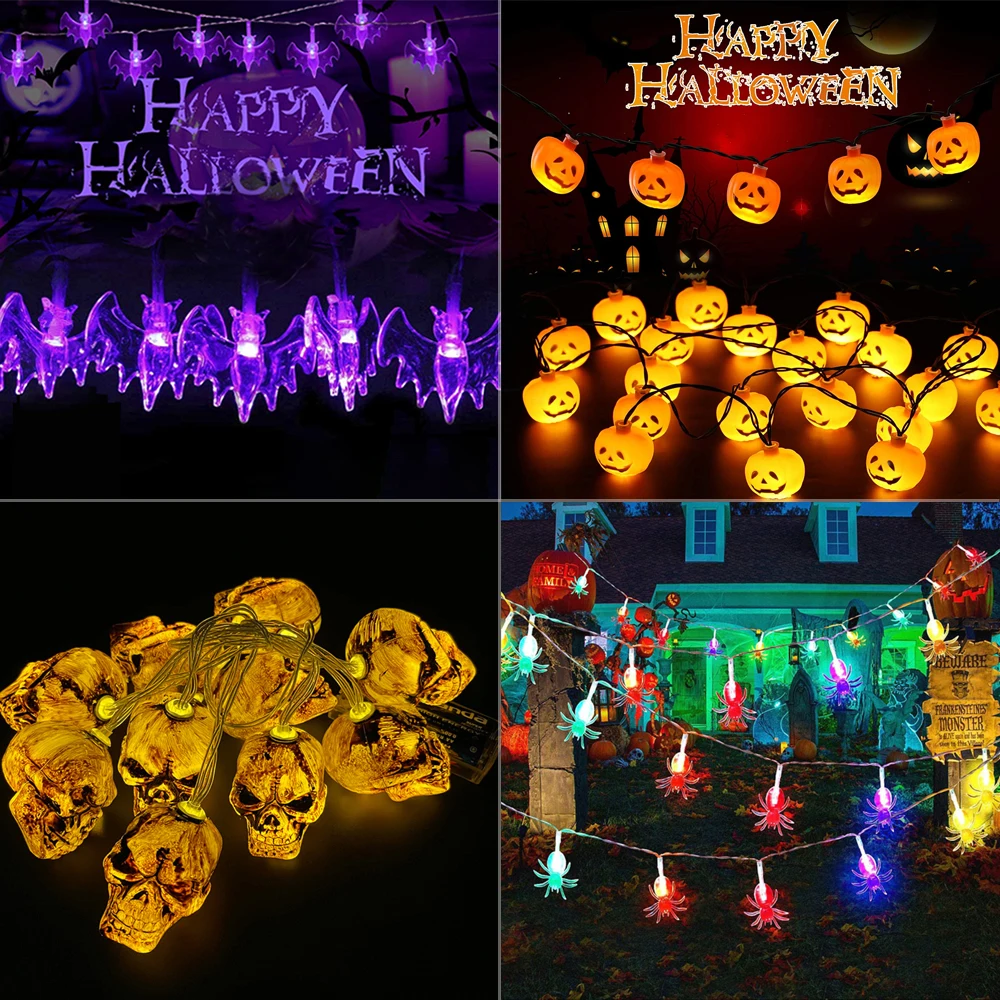 

Led Halloween Light String Pumpkin Ghost Skeleton Bat Spider Light String Holiday Family Party Bar Halloween Decoration Light