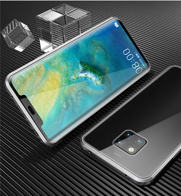 Silver 360 магнитный чехол на для huawei P20 lite Pro двойной передний задний Чехол из закаленного стекла для huawei P30 mate 20 Lite Pro прозрачный чехол на для Хуавей П20 П30 Мейт 20 Лайт про - Цвет: Silver