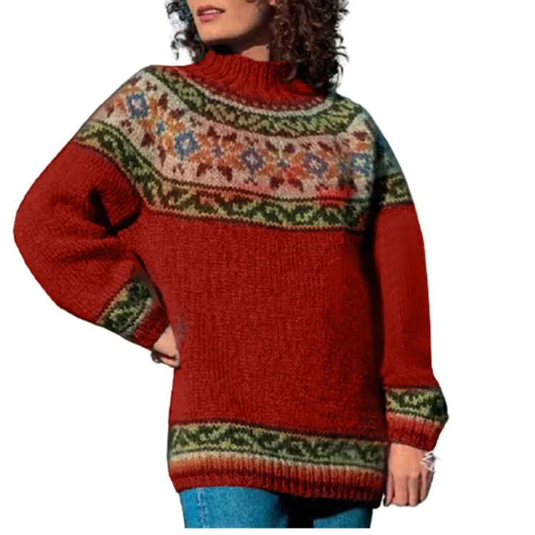 

WEPBEL Women's Fashion Printed Loose Knit Sweater Autumn Winter Fashion Long Sleeve O-Neck Pullovers Sweater