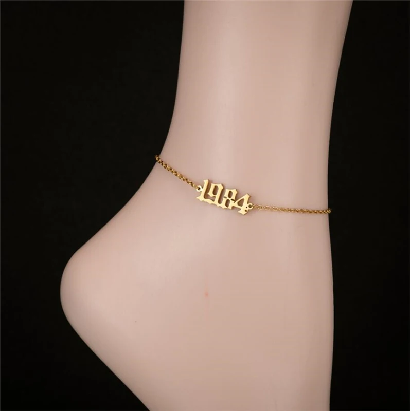

New Ladies Stainless Steel Anklet 1982-2000 Birth Year Anklet Bracelet Rose Gold Color Leg Chain Foot Jewelry Gift Beach Jewelry