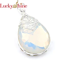 luckyshine unique charm jewelry huge water drop white opalite pendants flower moonstone necklace pendants 1 58new