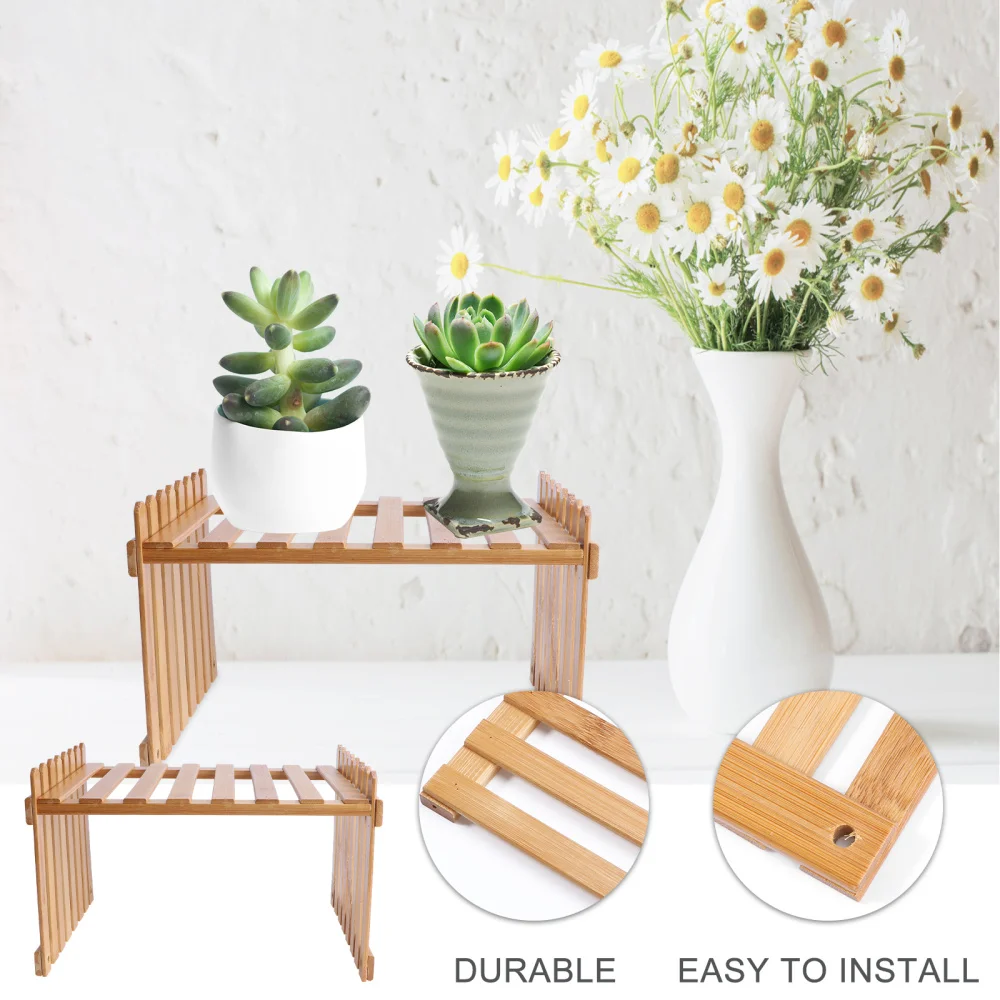

1Pc Desktop Flowerpot Holder Home Mini Storage Rack Office Bonsai Shelf (Khaki)
