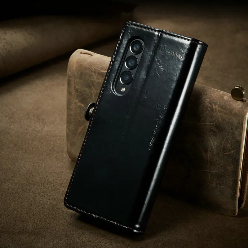 Кожаный чехол-кошелек CaseMe в стиле ретро с 3 отделениями для карт