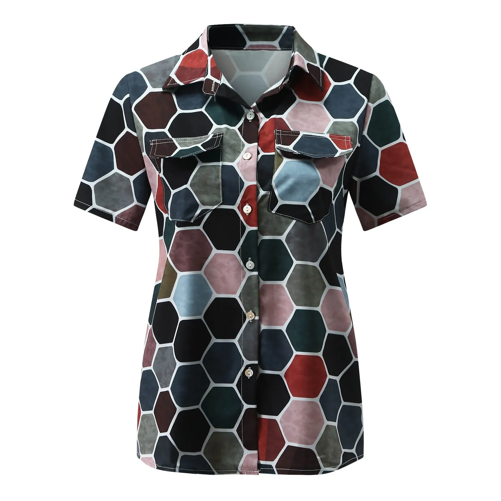 

Vintage Button Shirts For Women Summer Spring Down Collar Tops And Blouses Short Sleeve Casual Shirts Female Top Tunics