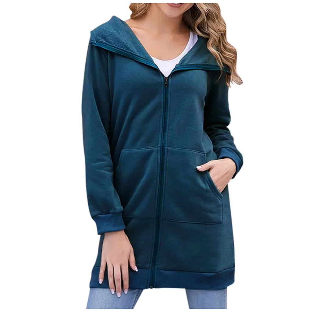 Женская модная Осенняя теплая однотонная толстовка с длинными рукавами и