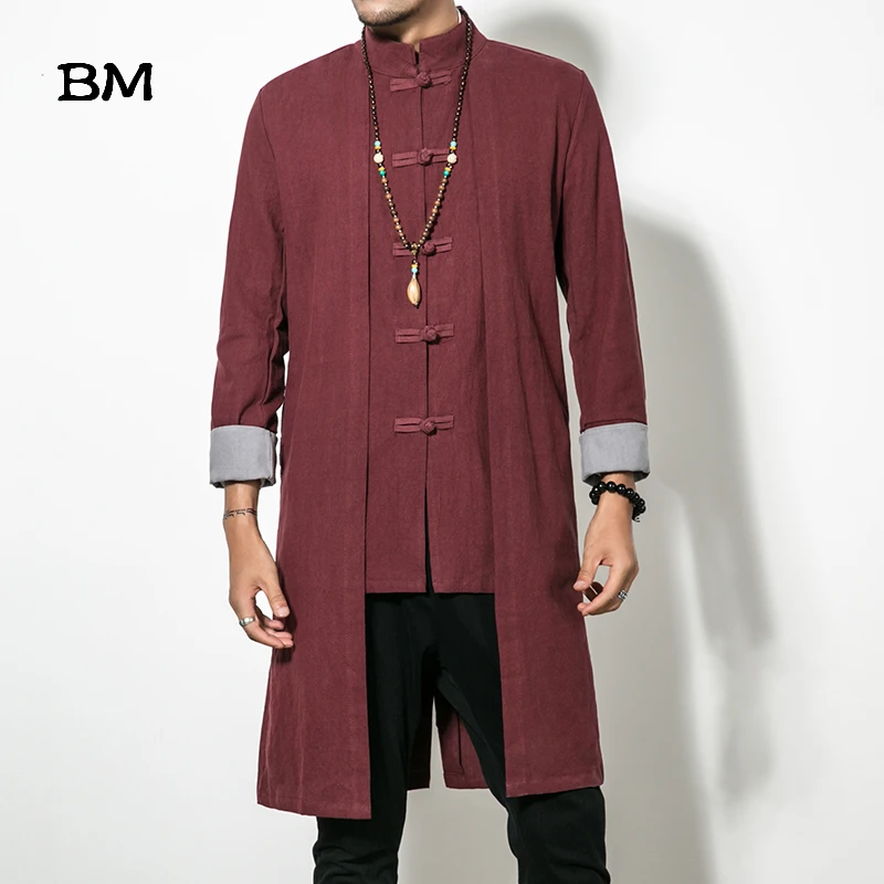 Тренч мужское однотонное длинное пальто верхняя одежда для мужчин китайский