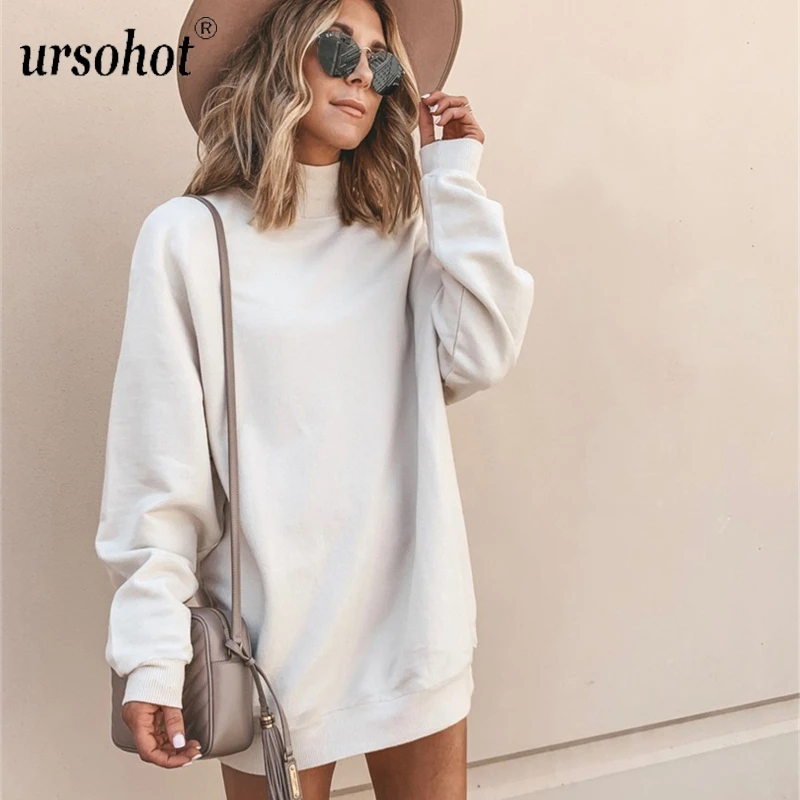 Usohot 2019 осенние белые свободные длинные толстовки женские Водолазка пуловер с