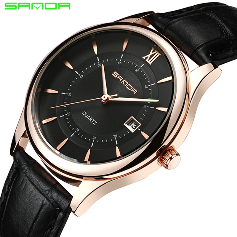 

SANDA Leather Bussiness Men's Watches Top Brand Luxury Fashion Quartz Watches Men Complete Calendar Wristwatch relogio masculino