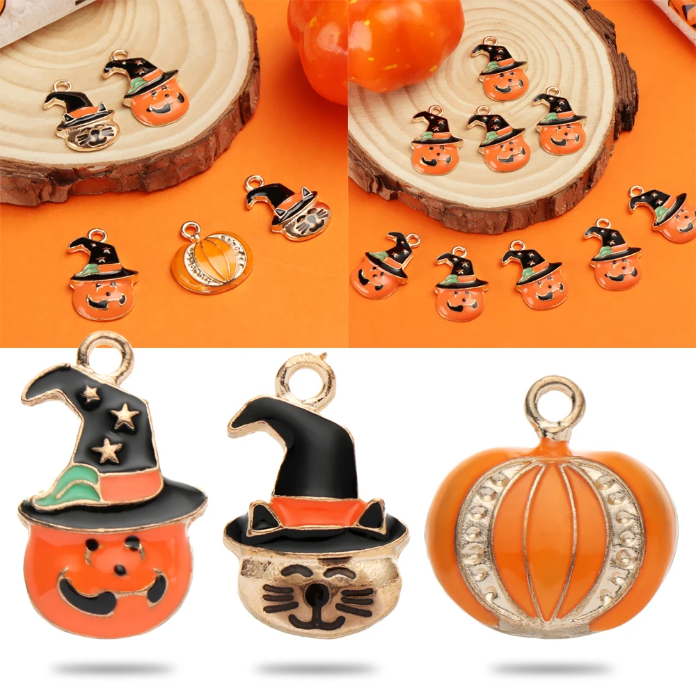 1 шт сплав Хэллоуин амулеты эмаль Тыква кошка шляпа кулон для браслета ожерелье