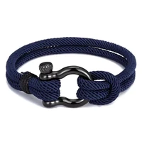 2021 new black stainless steel sports buckle u shaped navy style parachute rope survival buckle bracelet for men and women