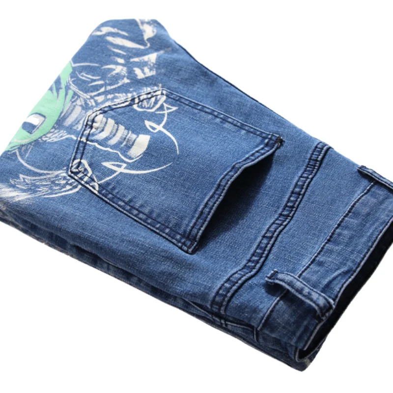 2021 New Arrival 3D Skull Print Vintage Men Slim Pencil Jeans Trousers Hip Hop Punk Gothic Denim Pants For Teens Pantaloni Uomo